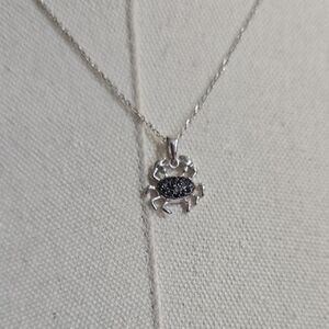 Sterling Silver Necklace and Cubic Zirconia With Tiny Crab Pendant